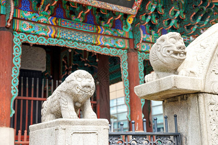 石狮装饰古建筑首尔图片