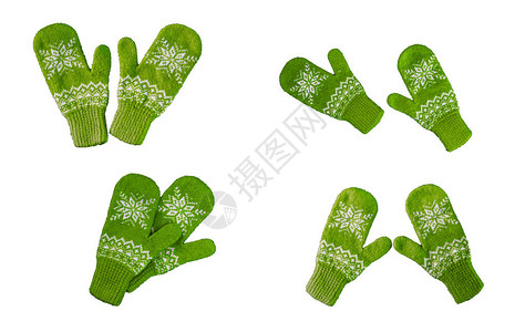 一对绿色针织手套图片