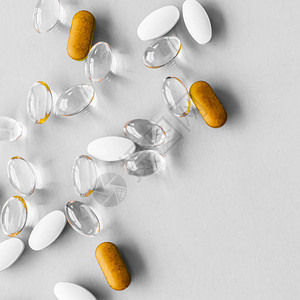 制药品牌和实验室概念用于饮食营养的药丸和胶囊抗衰老美容补充剂益生菌药物药丸维生素作为药物和保健化妆品背景图片