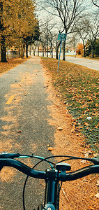 在秋天自然户外公园骑着自行车图片