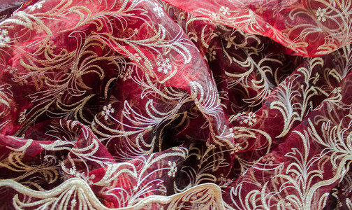 蕾丝织物的背景带子的宏片皱纹的图片