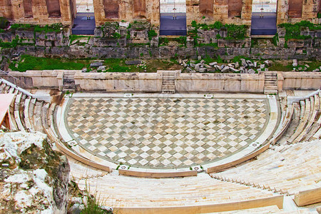 希腊雅典卫城的古代圆形剧场风景如画的景观图片