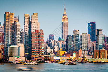 纽约纽约美国市中心在黄昏的哈德逊图片