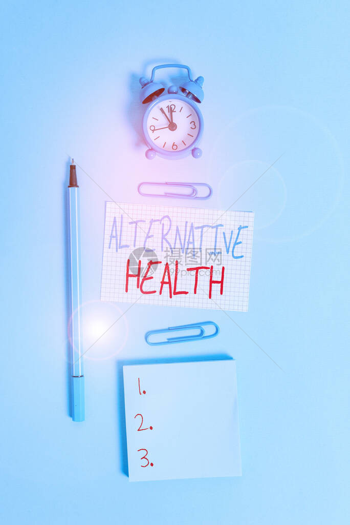 概念手写显示替代健康概念意味着不属于标准护理的产品和实践闹钟方形纸记事本标图片