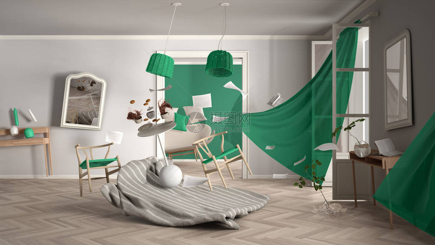 白色和绿松石色的客厅图片