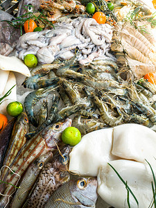 海产食品市场柜台新鲜鱼虾类lanloustine章鱼图片