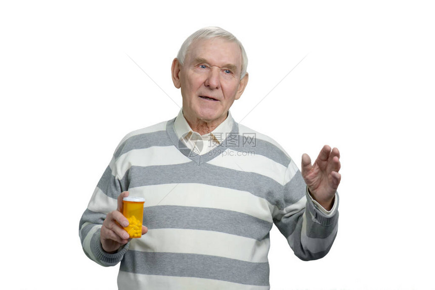 拿着药瓶的老病人图片
