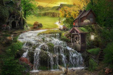 童话山谷中的背景小溪图片
