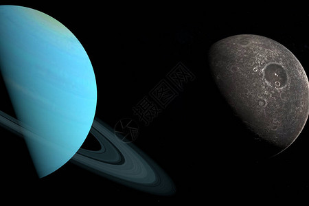 月亮在外层空间围绕天王星行运行背景图片