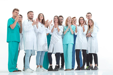 一群医生和护士一起鼓掌欢呼成功的图片
