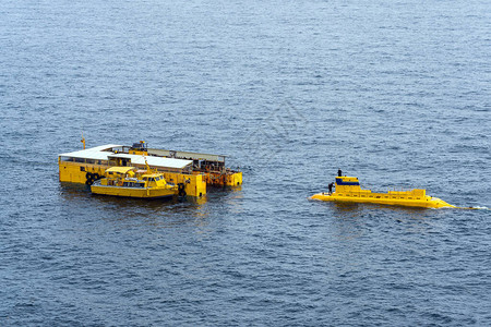 海码头的黄色潜水艇停泊船停在背景图片