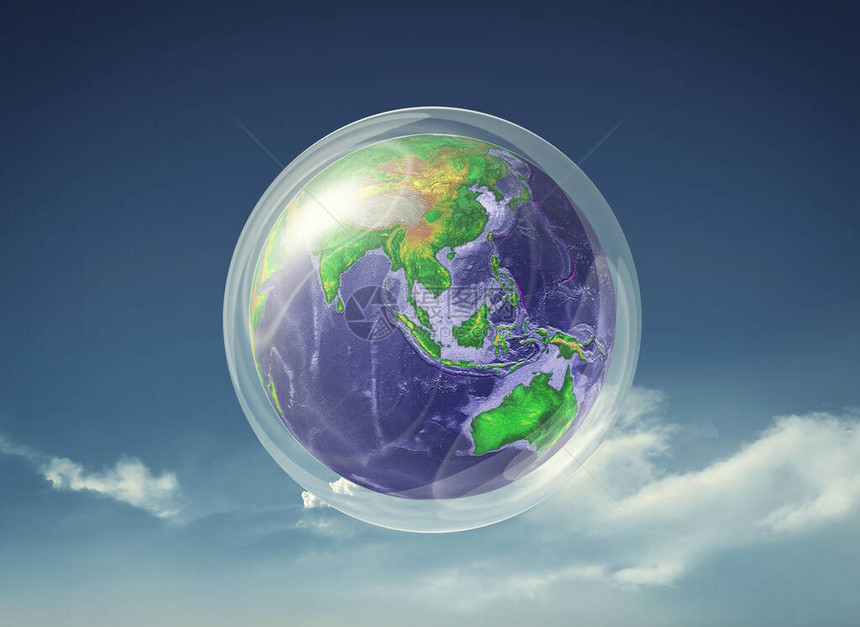 地球成为防止的气泡保护器地球上的流行病概念这是3D变形图图片