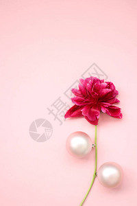 粉红花和珍珠球粉红背景花的成图片