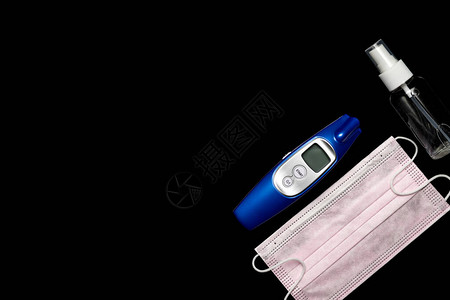 医用呼吸器绷带面部清洁剂凝胶电子温度计和实验室手套图片