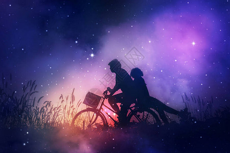 浪漫情侣在田野上爱着他们的自行车梦见图片