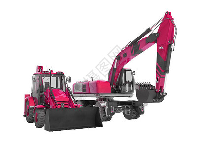 提供紫色建筑机械轮式挖掘机和挖土机装载车图片