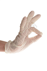 手戴保护手套在白图片