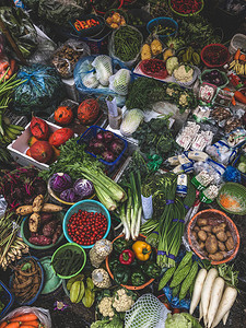大排型杂菜和水果系列的顶端视图图片