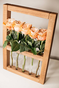 木框架中的橙色玫瑰图片