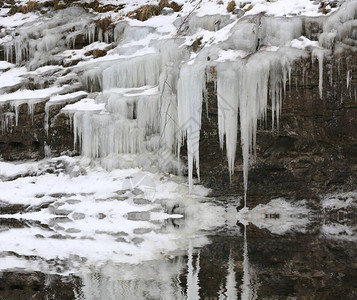 与冬天结冰的瀑布的风景图片