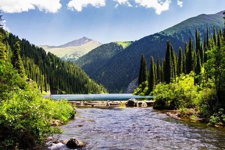 哈萨克斯坦高山Kolsai湖中亚天山脉的美图片