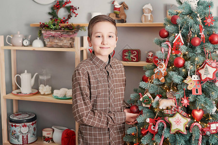 圣诞树概念的儿童男孩图片