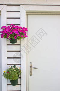 白色门和花瓶的房子入口图片