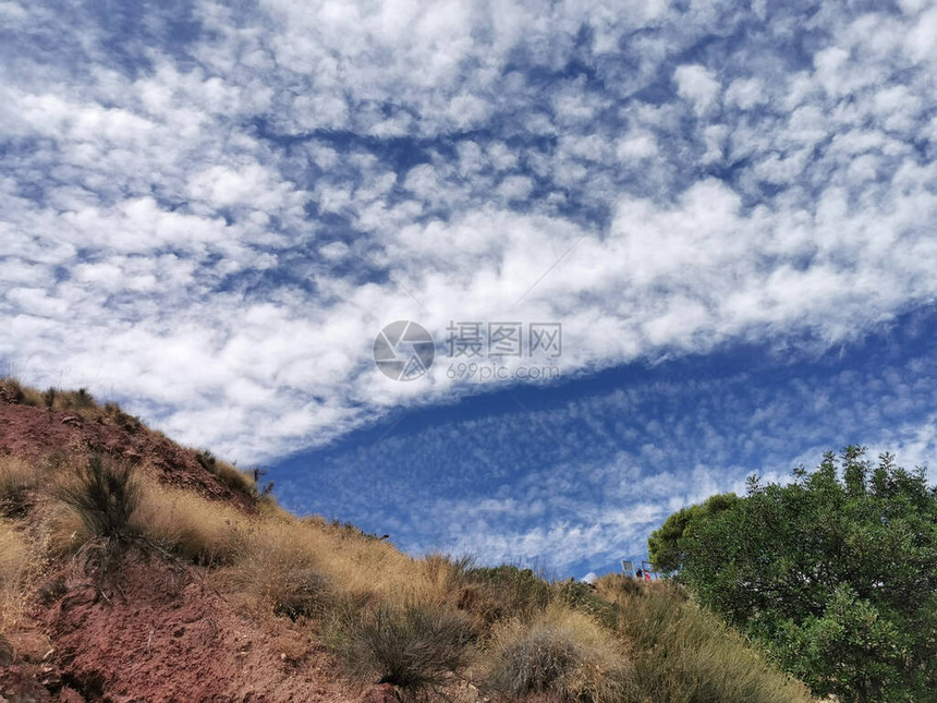 云层细小的积聚云顶在明亮的天空和一部分图片
