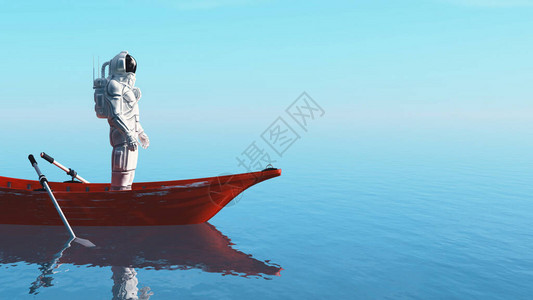 宇航员在海洋中的红船这是背景图片