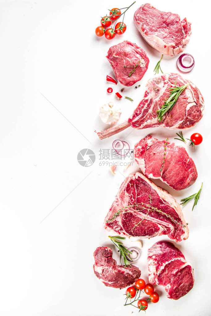 一套各种经典替代生肉小牛肉排图片