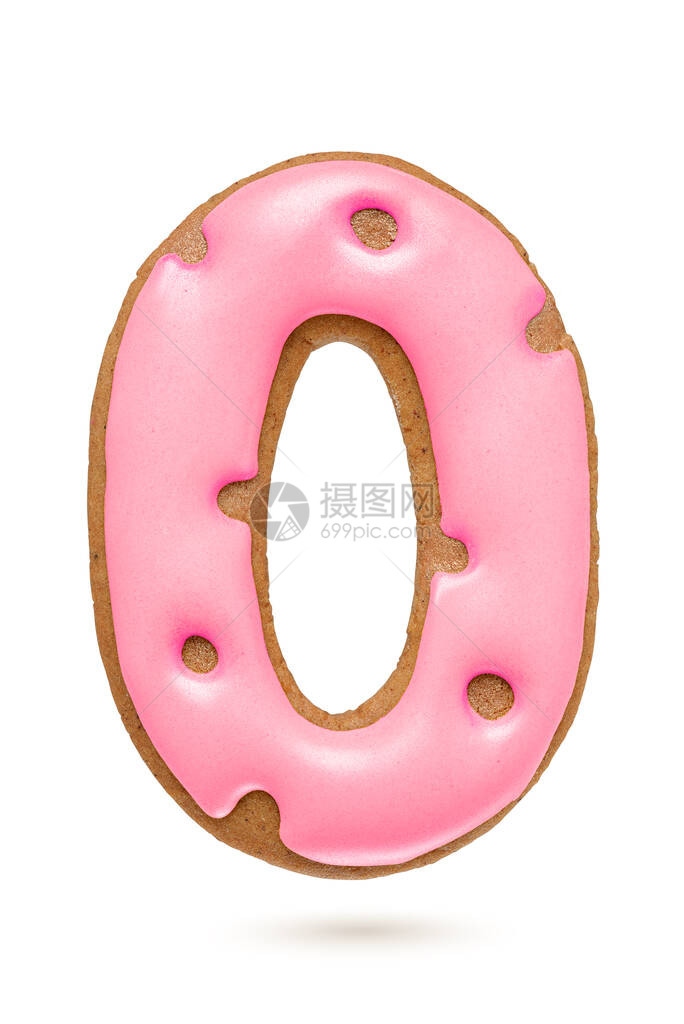 0号粉红姜饼干白底片隔离在白色背景图片