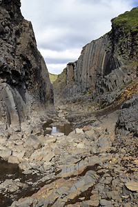 冰岛Jokuldalur谷的Studlagil峡谷Basalt柱和绿石冰川河的呼吸风景背景图片