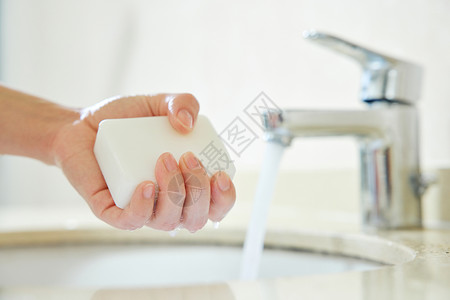 洗手池特写使用肥皂洗手特写背景