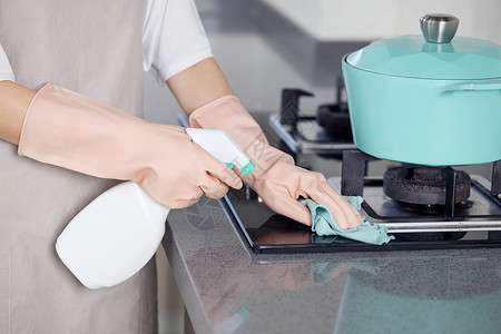 厨房刷碗居家女性厨房消毒清洁特写背景
