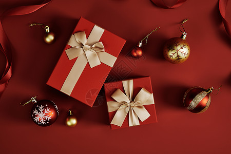 圣诞装饰与礼物盒背景图片