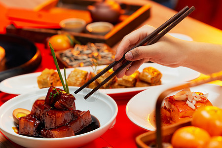 户外宴席新年美食年夜饭背景