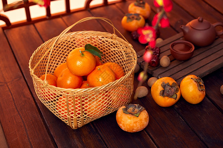 新年桌面新年年货水果桌面布置背景