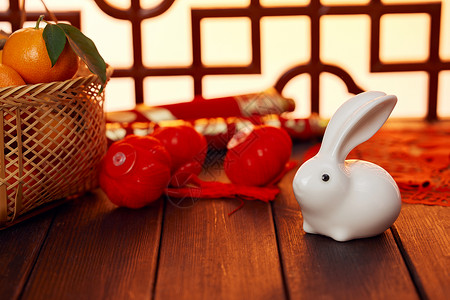 春节兔年喜庆摆件静物高清图片