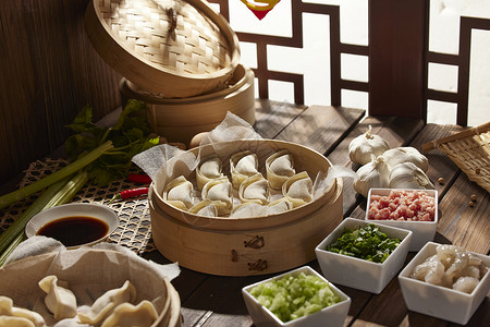 传统中式生馄饨美食背景图片