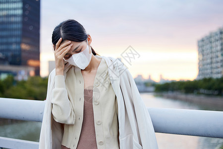 美女居家头疼青年女性户外生病头晕头痛背景