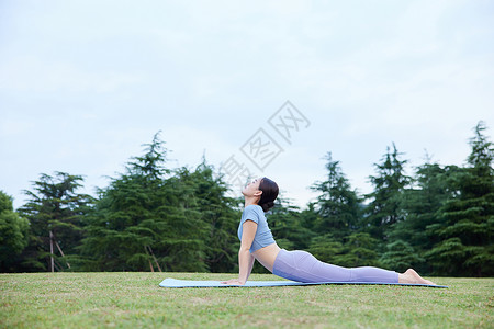 年轻女性户外瑜伽锻炼图片