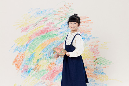 可爱日系女孩墙上画画背景图片