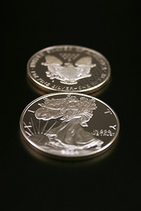 两只美国鹰银金币法定标价显示硬币图片