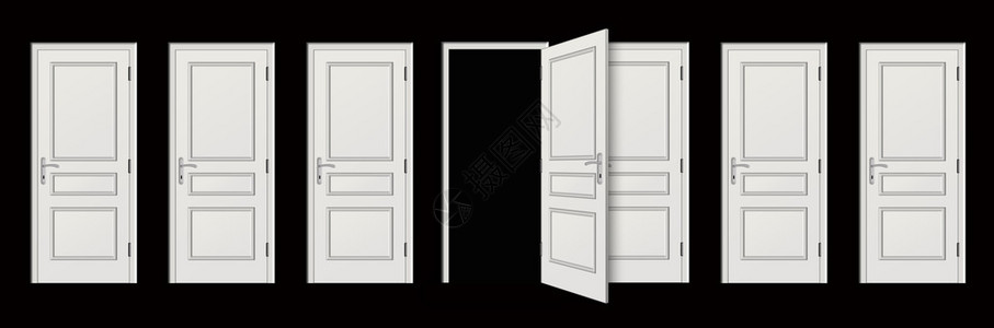 以黑色背景的白色门用走廊插图背景图片