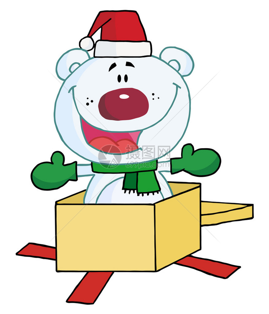 圣诞北极熊从礼品盒中弹出图片