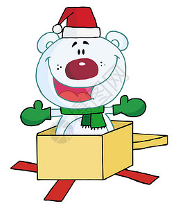 圣诞北极熊从礼品盒中弹出图片