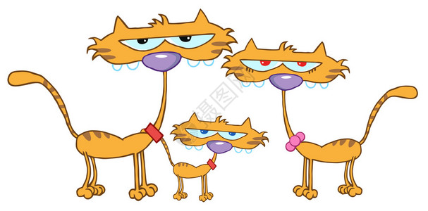 三只姜猫卡通人物的家庭图片