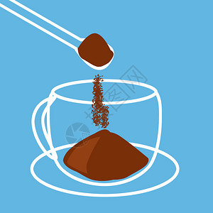 深蓝色背景上的杯咖啡插图背景图片