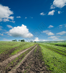 多云天空下绿草丛生的农村公路图片