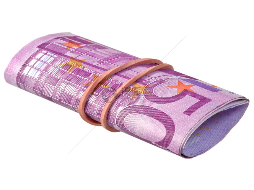 橡皮筋下的五百欧元钞票图片
